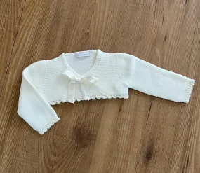 Beige knit unisex jacket with satin bow