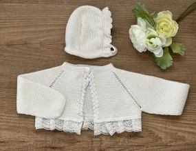 Conjunto unisex chaqueta y capota en punto beige