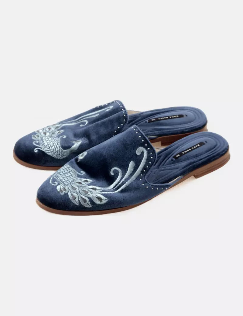 Zara Mule azul bordado